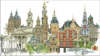 Hrad Scenérie, Amsterdam, Maľovanie na Najvyššej Kvality Počíta Cross Stitch Súpravy Umenie 14CT Biele Plátno Výšivky HOBBY Ručné Domova