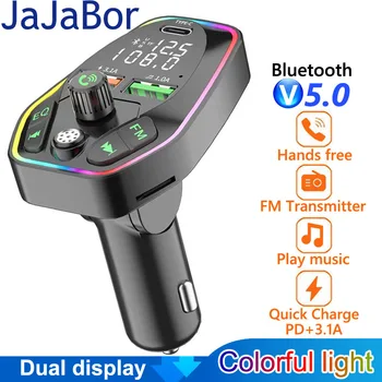 JaJaBor Auto FM Duálne Zobrazovanie USB C PD 20W Rýchle Nabíjanie Duálny USB Nabíjačka, Bluetooth 5.0 Handsfree Súprava do Auta FM Modulátora