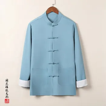 Yourqipao Lete Roku 2023 pánske Bavlnené Obliečky Kung Fu Tričko Čínskej Tradičnej Tang Vyhovovali Dlhým rukávom Topy Zen Čaj Jushi Oblečenie