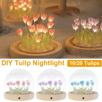 Tulipán Nočné Svetlo Roztomilý DIY Tulipán Kvet stolná Lampa Dekoratívne Tulipán LED Nočného Ručné Posteli Spať Svetlo Simulácia