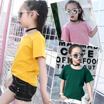 2023 Kórea Detské Letné Farbou Top Bavlna Top Krátky Rukáv O-Krku Deti Oblečenie, Módne Topy Streetwear Ležérne Oblečenie