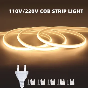 1 m-35m Vysoká Svetlé COB LED Pásy Svetla 110V/220V Led Svetlo pre Izba Kabinetu Backligh Nepremokavé FOB Pásky Vonkajšie Záhradné Lampy