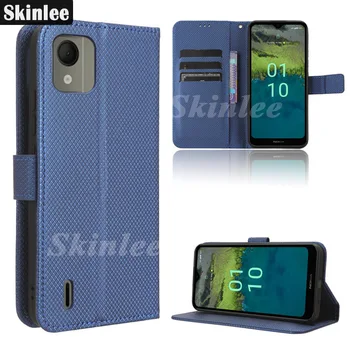 Skinlee Pre Nokia C110 Flip Prípade Ozdobná Šnúrka Na Uniforme Diamond Textúra Karty Vrecku Kožený Kryt Pre Nokia C10 C20 C32 Telefón Shell