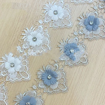 15Yards Pearl Flower DIY Rozpustné Svadobné Čipkou Trim Pletenie Modrá Biele Ručne Patchwork Páse s nástrojmi Šitie Dodávky Plavidlá