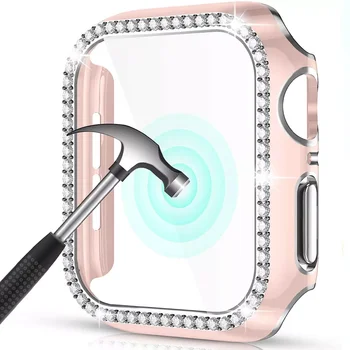 Bling Sklo+Kryt Pre Apple Hodinky Prípade 45mm 41mm 40 mm 44 mm 42mm 38 mm Diamant nárazník+Screen Protector iwatch series 7 3 8 5 6 SE