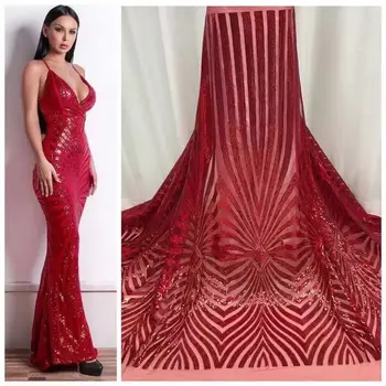 Africké Čipky Textílie 2023 3D Flitre Výšivky červená Party Šaty Oka Textílie Pre Ženy Tylu Dizajn, Šitie 5 Metrov