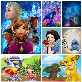 Disney Ľadová Princezná Full Round-Diamond Maľovanie Lilo & Stitch Diamond Mozaiky Výšivky Obraz Kamienkami Domova