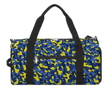 Camo Tlač Športové Tašky Modrá Žltá Kamufláž Cestovné Tašky Veľké Vintage Kabelky Muži Ženy Vytlačené Oxford Fitness Bag
