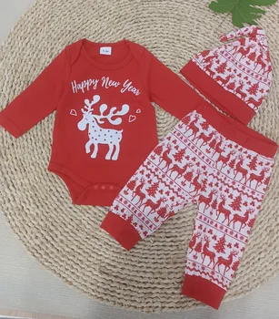Vianočné Tri-kus Baby Dievčatá Klobúk + Onesie + Nohavice Baby Chlapci Oblečenie Baby Dievča Oblečenie Nastavené Novonarodené Dieťa Dievča Oblečenie Romper
