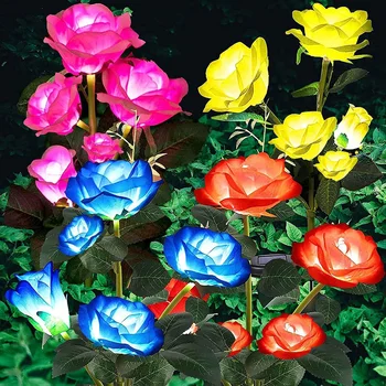 7 Hláv Slnečné Svetlo Vonkajšie Dekoratívne Solárne Záhradné Osvetlenie, Ruže Kvet Trávnik Lampa na Dvore, Záhrada, Terasa, Dekor