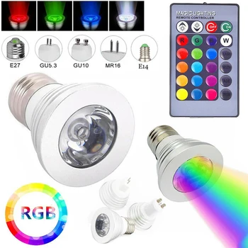 Nový RGB LED Reflektor, 3W E27 E14 GU10 GU5.3 MR16 S 24keys Diaľkové Ovládanie Farby Také Žiarovky, Pre Domáce Dekorácie