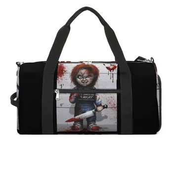 Chucky z Childs Play Športové Tašky Tv Seriál Školenia Telocvični Taška s Obuv Roztomilý Kabelky Mužov Vlastné Oxford Fitness Bag