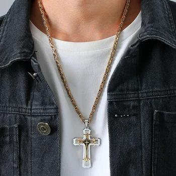 Kríž Náhrdelník Pre Mužov Byzantskej Zlatá Farba Nehrdzavejúcej Ocele Reťazca Katolícky Kríž Prívesok Muž Punk Rock Ozdoby