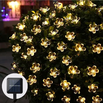 Solárna Lampa Napájanie Peach Blossom Kvet 7M 50LEDs LED Reťazec Rozprávkových Svetiel Solárne Girlandy Záhrada Vianočná Výzdoba Pre Vonkajšie