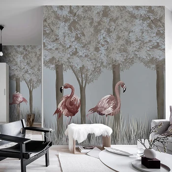 Vlastné Foto nástenná maľba Nálepka, 3D Lesa Flamingo Maľovanie Detí, Spálňa, Obývacia Izba Pozadie Steny Pokrýva netkaných Tapiet