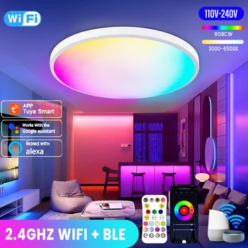 Smart WIFI LED Okrúhle Stropné svietidlo RGBCW Stmievateľné TUYA APLIKÁCIE Kompatibilné s Alexa Domovská stránka Google Spálne, Obývacia Izba Okolitého Svetla