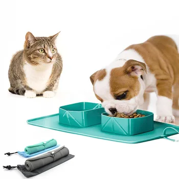 Pet misy silikónové skladacia miska non-slip mačky zásobník psa dvojité misy psa misy vonkajšie prenosné psa potravín miska pohár vody
