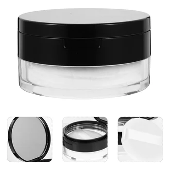 Prenosné Prázdne Prášok Prípade Zrkadlo Loose Powder Kontajner make-up Prípade s Powder Puff (Black)
