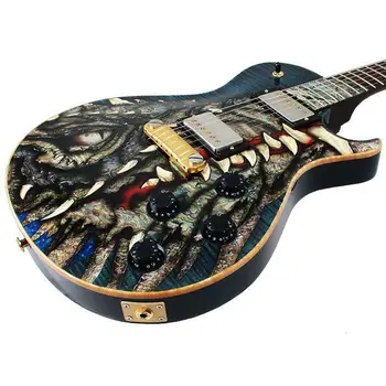 Rhxflame Dragon Singlecut Obmedzené Sivá Modrá Elektrická Gitara Flame Maple Top Abalone & White Pearl Vložkou Zábal V Širšom Okolí Tailpiece