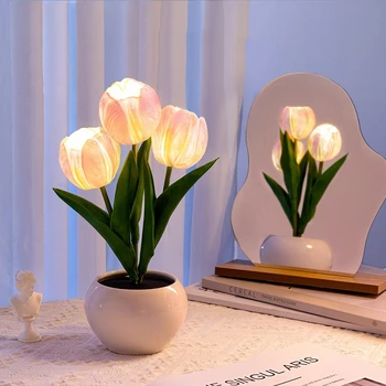 Led Tulipán Lampy, Interiérové Dekorácie Stola Stôl Simulácia Tulipány Kvetináč Lampy Atmosféru Nočné Svetlo Darček Črepníkové Rastliny