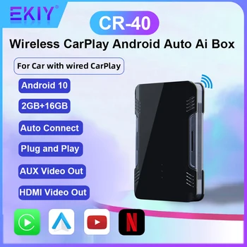 EKIY Android 10 Bezdrôtový CarPlay Android Auto Ai Box 2GB+16GB CarPlay TV Box Podporou Netflix Youtube HDMI & AUX Video Out CR-40