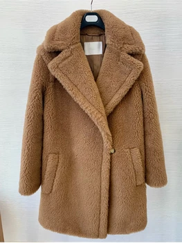 Nové Hrubé Krátke Macko Ťavej Vlny Kožušinový Kabát Žena Teplé Teddybear Coats Ženy Móda Tweed Bunda Ženy Loose Fit Zime