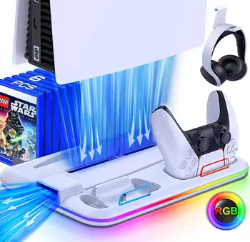 RGB Chladiaci Stojan s Chladiaci Ventilátor a Dual Regulátor Chladenia Nabíjacie Stanice pre Playstation 5 Konzole Disk&Digital Edition