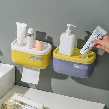 Montáž na stenu Paper Roll Držiteľ Punč bez Toaletného Papiera Držiak Vodotesný Úložný Toaletný Papier Úložný Stojan Kúpeľňa Úložný Box