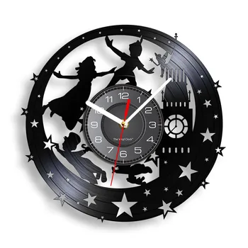 Vziať Ma Do Neverland Vyrezávané Hudobný Album Vinyl Hodiny Domáce Kino Kino Dekor Londýnsky Big Ben Clock Inšpiroval Stene Hodinky