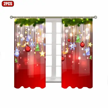 2 KS Digitálna Tlač Vianočné Záclony Semi-zatienenie Slnka-dôkaz Polyester Opony Pre obývačky A Spálne