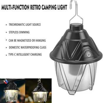 .Vonkajšie Vintage Camping Lampy Prenosné-C Nabíjateľné Svietidlo Magnetické Stmievanie Tábor Svetlá Nepremokavé Visí Stan Svetlo