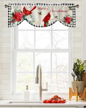 Vianočné Kardináli Kvetinový Koberčeky Okno Opony Obývacej Izbe Kuchynské Skrinky Tie-up Záclonka Záclonové Tyče Vrecku Záclonka