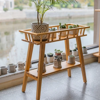 Dekoratívne s potravinami kvet rack Obývacia izba balkón bonsai rastliny úložný stojan dvojvrstvové masívneho dreva rastlina stojí