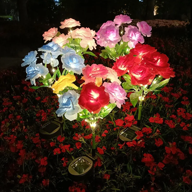 2 ks Solárny 7-Vedúci Rose Svetlá Nádvorie Trávnik Záhrady LED Villa Balkón Zem Vloženie Atmosféru Krajiny Dekor Lampy