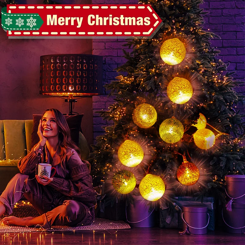Bavlna Loptu LED Víla String Svetlá Garland Ozdoby na Vianočný Stromček na Dovolenku Domov Izba Dekor Svadobné Party Opony Lampa