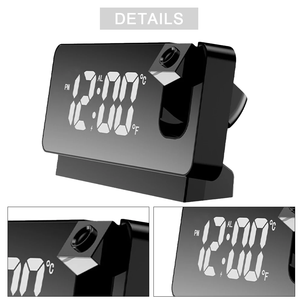 Digitálny Projekčný Budík USB Nabíjateľné 180 Otáčania LED Stropné Projektor budíky s Spánok 12/24H Tabuľka Hodiny