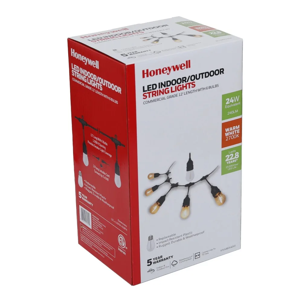 Honeywell 24' LED Plug-in String Svetlá S 12 E26 Žiarovky, Vnútorné/Vonkajšie