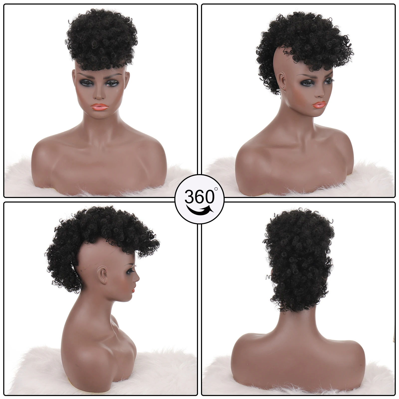 Krátke Kučeravé Kučeravé Chignon S Ofinou Syntetické Vlasy Buchta Šnúrkou Copu Afro Lístkového Vlasy kúsky Pre Ženy Klip predlžovanie Vlasov