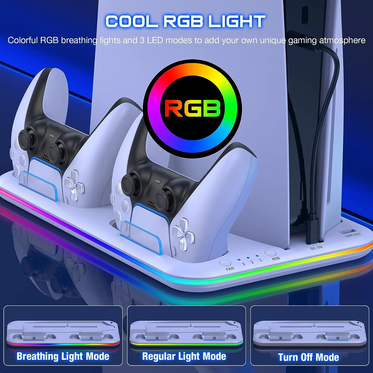 RGB Chladiaci Stojan s Chladiaci Ventilátor a Dual Regulátor Chladenia Nabíjacie Stanice pre Playstation 5 Konzole Disk&Digital Edition