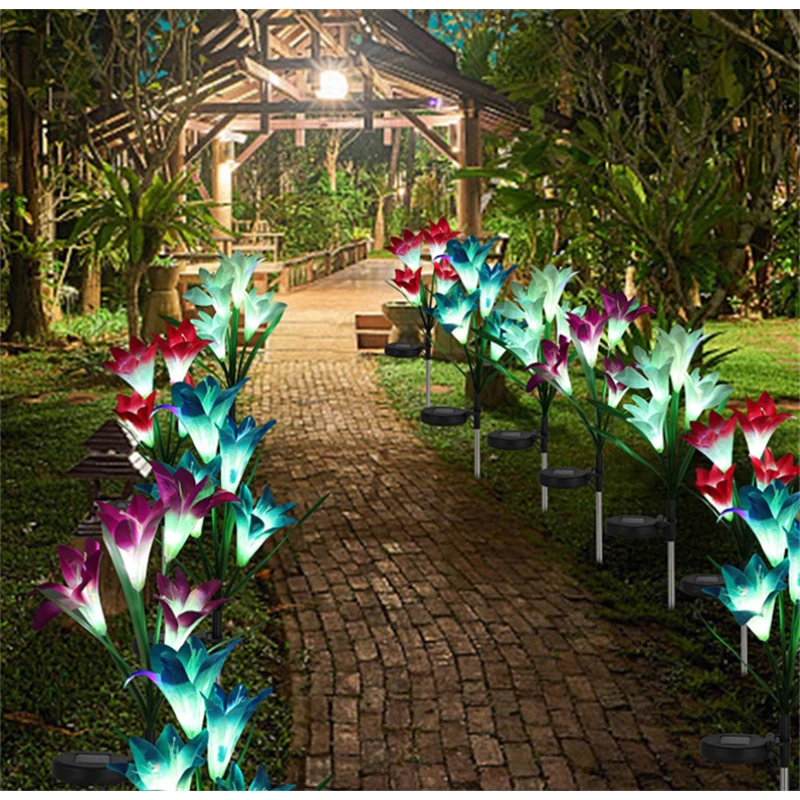 Slnečné Svetlo LED Lily Kvet Trávnik Lampy Vonkajšie Nepremokavé Záhrade Vily Uličkou Chodby, Vianočné Dekorácie Žiarivkové Svietidlo