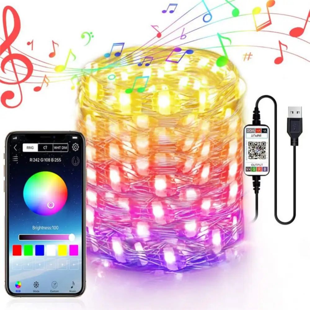 Smart LED Reťazec Svetlá USB Tanec s Hudbou Sync Dreamcolor Rozprávky na Čítanie App Riadenie Medený Drôt String Lampa Dekor