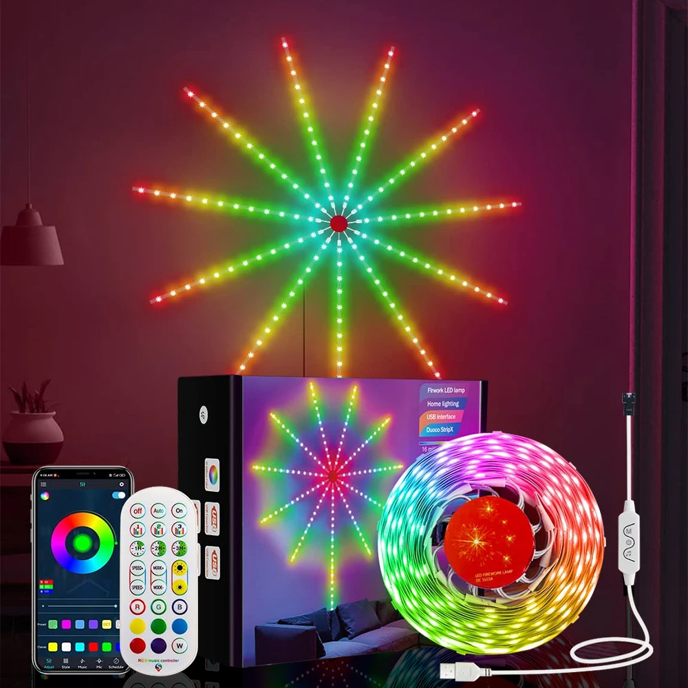 Smart Ohňostroj LED Pásy Svetla Kit s Hudbou Zvuk, Diaľkové Ovládanie, Farebný Sen Neónové Svetlá pre Nový Rok, Vianoce, Spálňa Decor