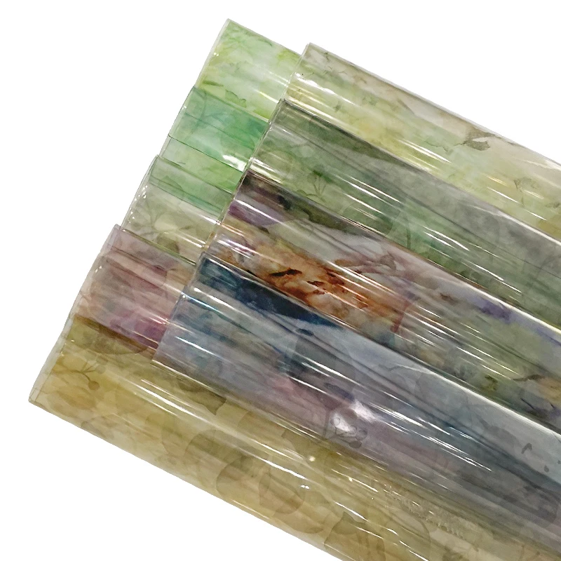 Transparentné Faux Kožené Listov tie-dye umenie vytlačené Syntetickej Kože, Textílie Roll pre DIY Náušnice Vlasy Luky Kabelky Remeslá