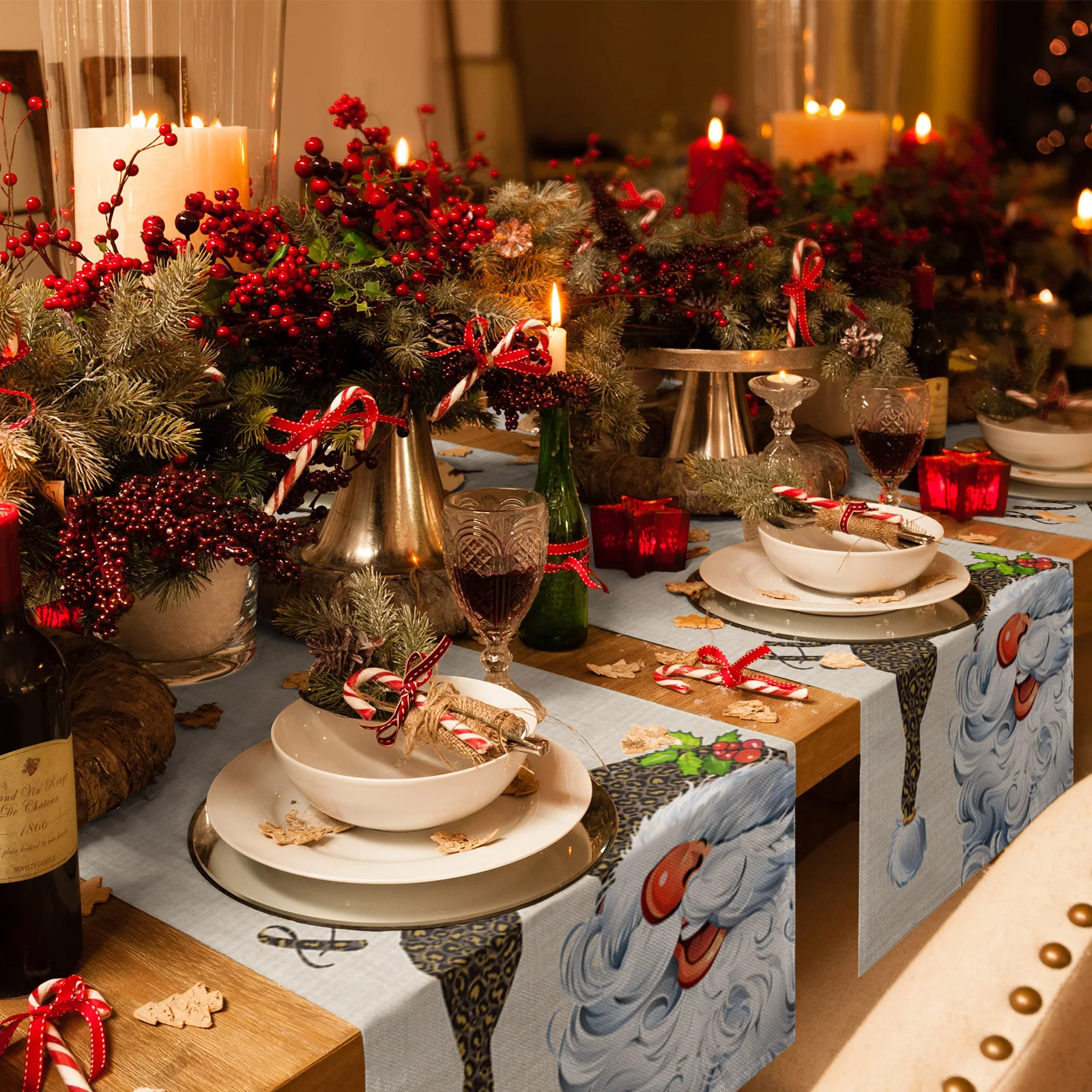 Vianočné Gnome Stôl Runner Vianočné Jedálenský Stôl Dekor Bielizeň, Stolové Prestieranie Svadobné Dekor Obrus