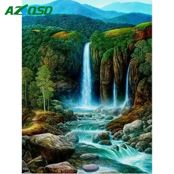 AZQSD Nové 5D Diamond Mozaiky Vodopád Hory Plné Vŕtanie Diamantom Maľovanie Prírodné Scenérie Obraz Kamienkami Ručné Darček